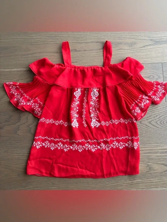 Self-Portrait Red Cold-Shoulder Ruffle Top - Picture 3 of 5